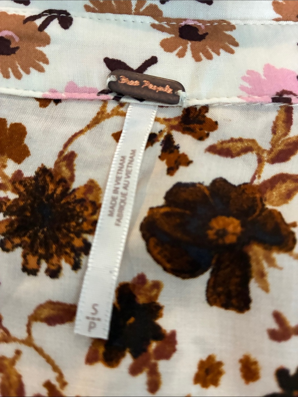 Free People Floral Top in Cream, Brown & Pink